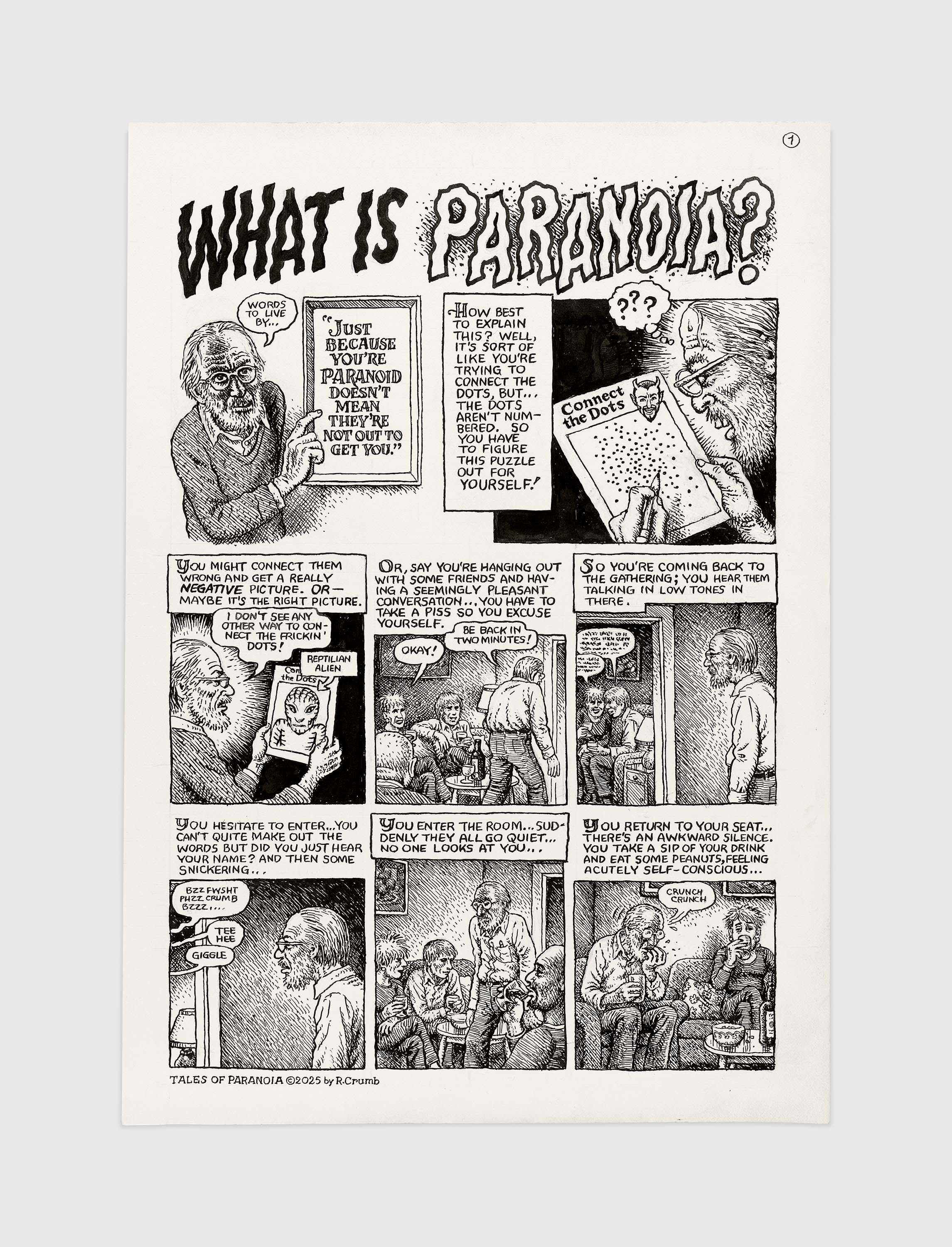 rcrumb, Page from R. Crumb, What is Paranoia?, 2025 © Robert Crumb, 2025 Courtesy the artist, Paul Morris, and David Zwirner